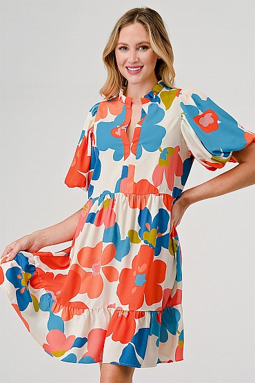 Plus Size Floral Print Mini Dress: WD60764PL